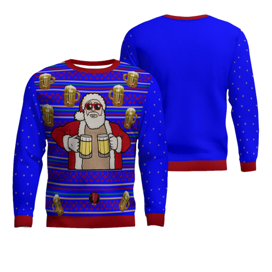 Fill Me Up Santa Beverage Dispenser Ugly Chirstmas Sweater Blue – Moonbestprint