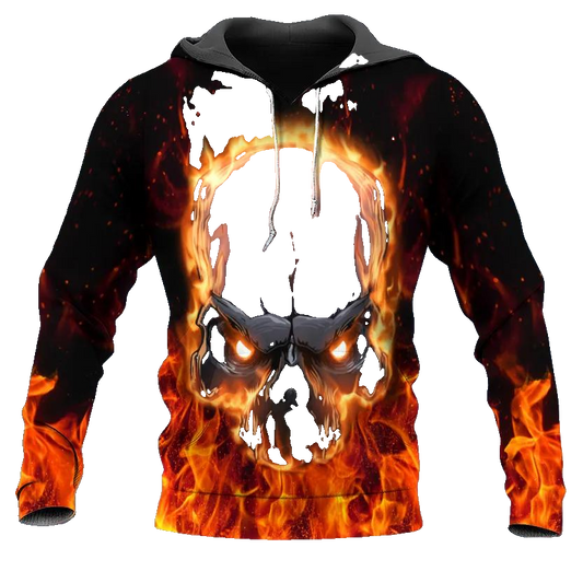 Face To Face With Fire Skull 3D All Over Print Hoodie -Moonbestprint