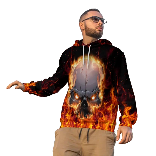 Face To Face With Fire Skull 3D All Over Print Hoodie -Moonbestprint