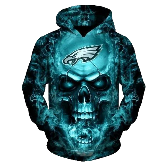 Eagles Philadelphia Skull Fire NFL 3D All Over Print Hoodie -Moonbestprint