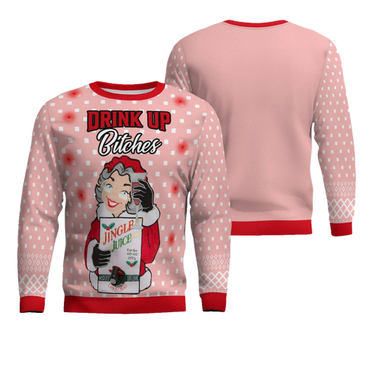 Drink Up Bitches Ugly Christmas Sweater Powder Pink – Moonbestprint