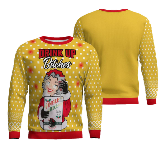 Drink Up Bitches Ugly Christmas Sweater Gold Metallic – Moonbestprint