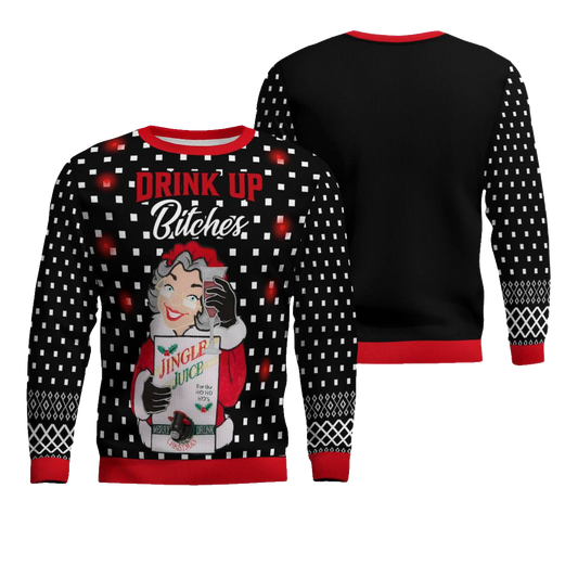 Drink Up Bitches Ugly Christmas Sweater Black – Moonbestprint