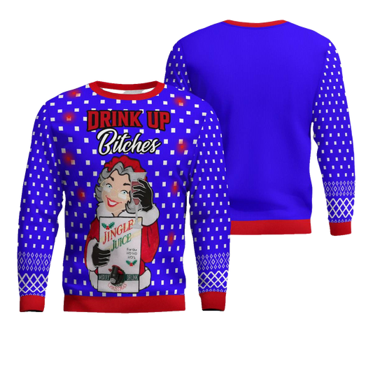 Drink Up Bitches Ugly Christmas Sweater Blue – Moonbestprint