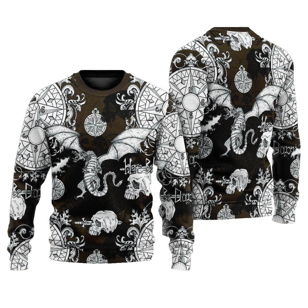 Dragon Flying With Skull Gothic Style Ugly Christmas Sweater – Moonbestprint