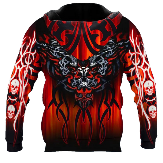 Double Heart Skull 3D All Over Print Hoodie -Moonbestprint