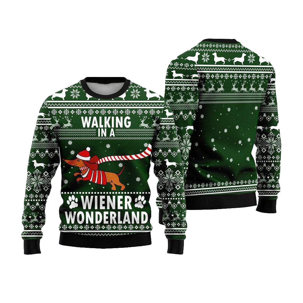 Dog Walking In A Wiener Wonderland Ugly Christmas Sweater Green – Moonbestprint