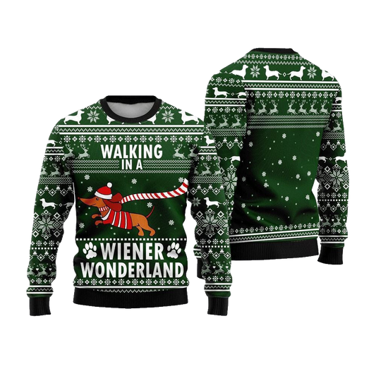 Dog Walking In A Wiener Wonderland Ugly Christmas Sweater Green – Moonbestprint