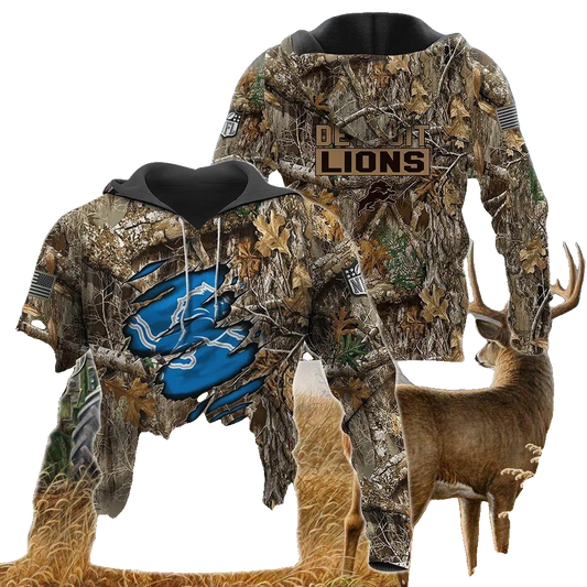 Detroit Lions Realtree Hunting Camo NFL 3D All Over Print Hoodie -Moonbestprint
