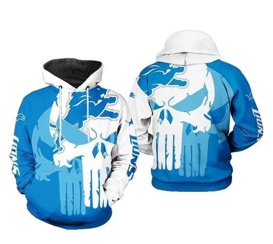 Detroit Lions Punisher Skull NFL 3D All Over Print Hoodie -Moonbestprint