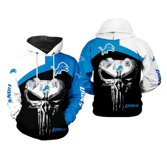 Detroit Lions NFL Skull Punisher NFL 3D All Over Print Hoodie -Moonbestprint
