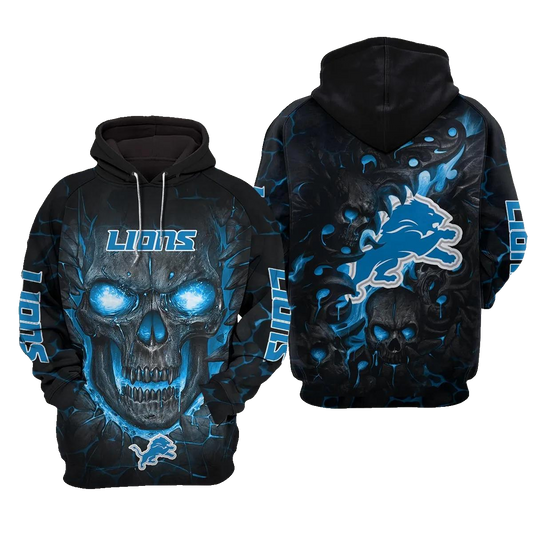 Detroit Lions Lava Skull NFL 3D All Over Print Hoodie -Moonbestprint