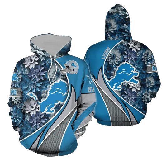 Detroit Lions Football Flower NFL 3D All Over Print Hoodie -Moonbestprint