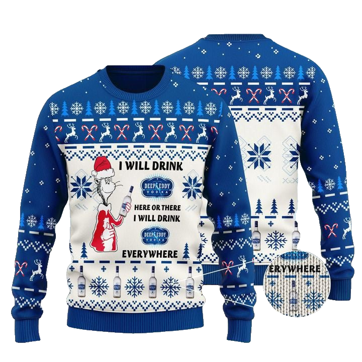 Deep Eddy Cat Hat Will Drink Everywhere Ugly Sweater – Moonbestprint