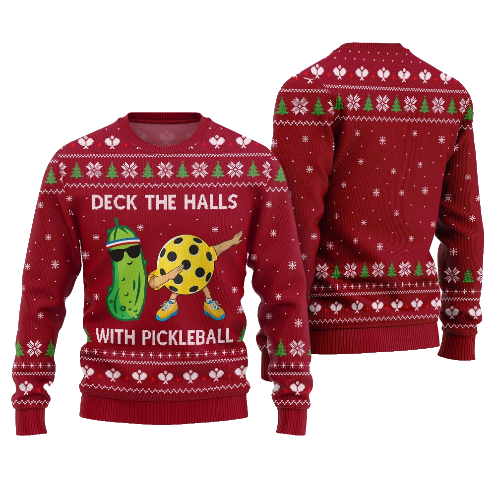 Deck The Halls With Pickleball Ugly Christmas Sweater Red – Moonbestprint