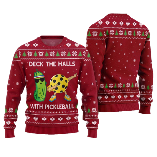 Deck The Halls With Pickleball Ugly Christmas Sweater Red – Moonbestprint