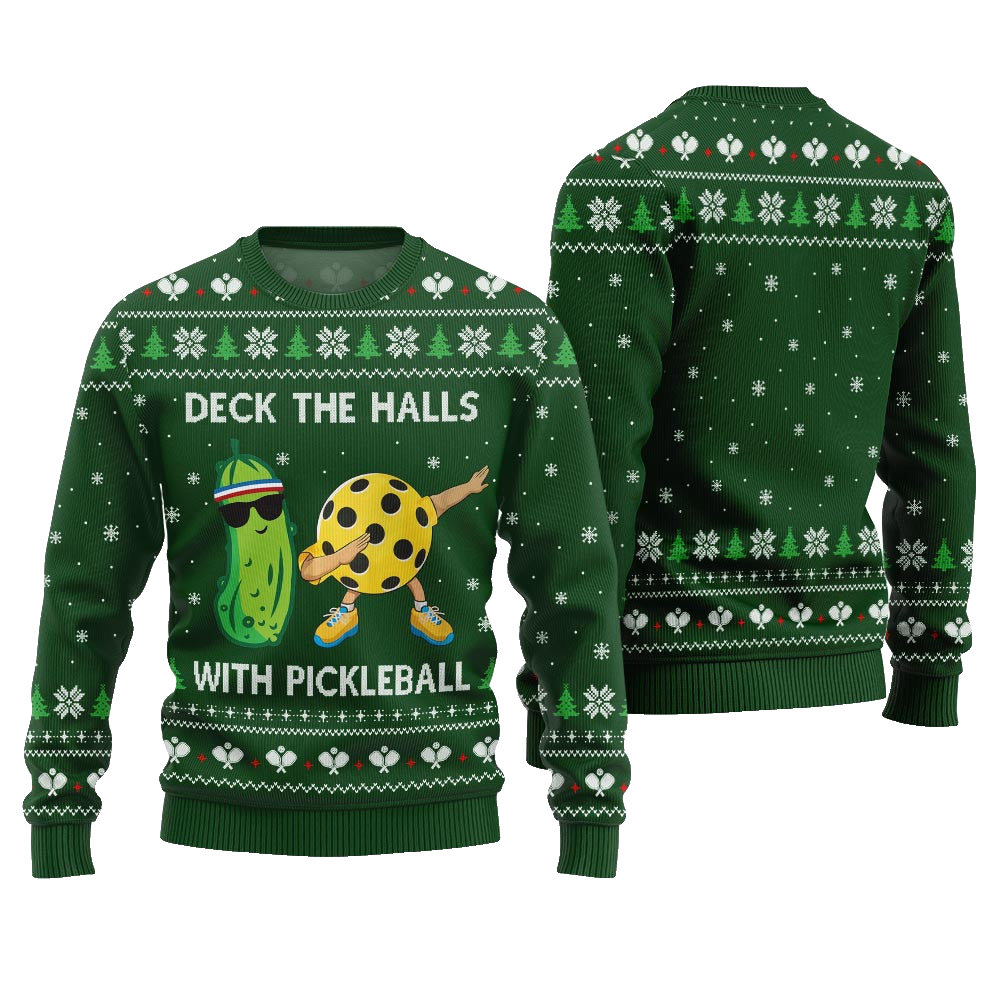 Deck The Halls With Pickleball Ugly Christmas Sweater Green – Moonbestprint