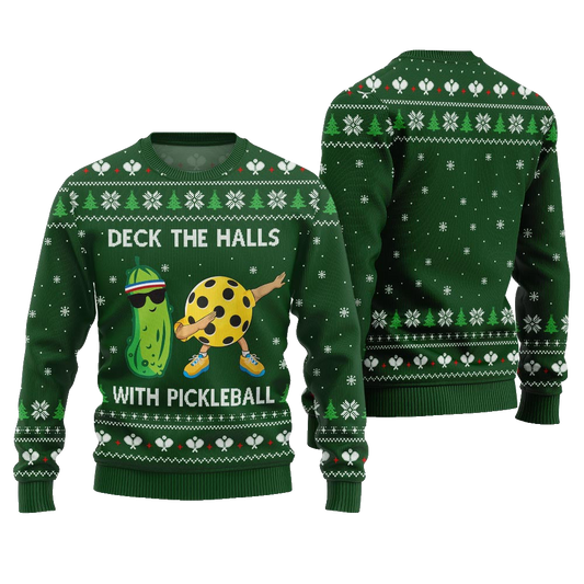 Deck The Halls With Pickleball Ugly Christmas Sweater Green – Moonbestprint
