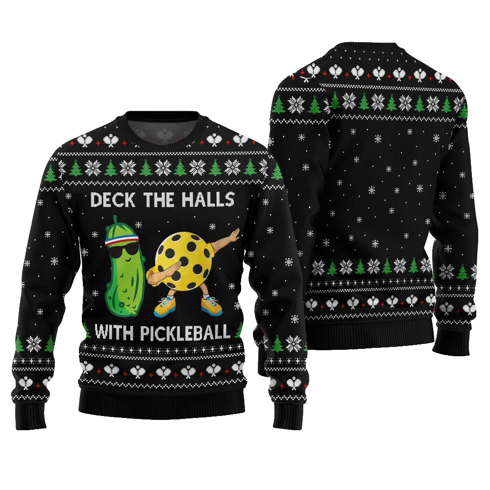 Deck The Halls With Pickleball Ugly Christmas Sweater Black – Moonbestprint