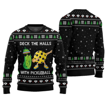 Deck The Halls With Pickleball Ugly Christmas Sweater Black – Moonbestprint
