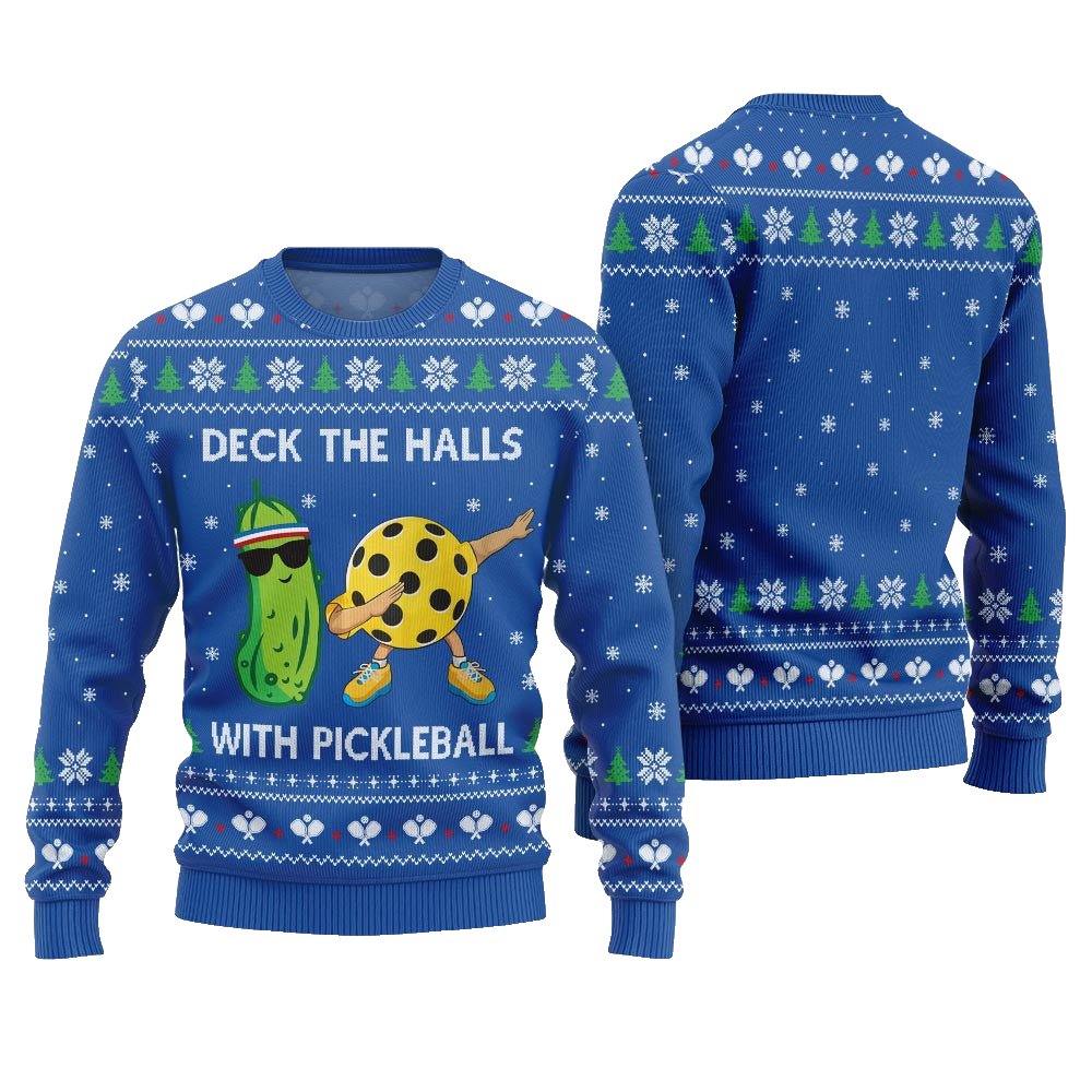 Deck The Halls With Pickleball Ugly Christmas Sweater Blue – Moonbestprint