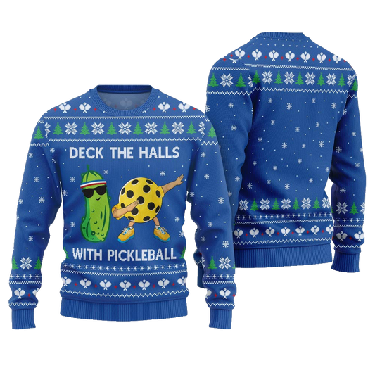 Deck The Halls With Pickleball Ugly Christmas Sweater Blue – Moonbestprint