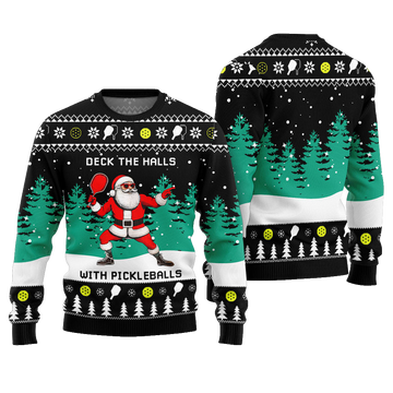 Deck The Hall Pickleball Santa Ugly Christmas Sweater Black – Moonbestprint