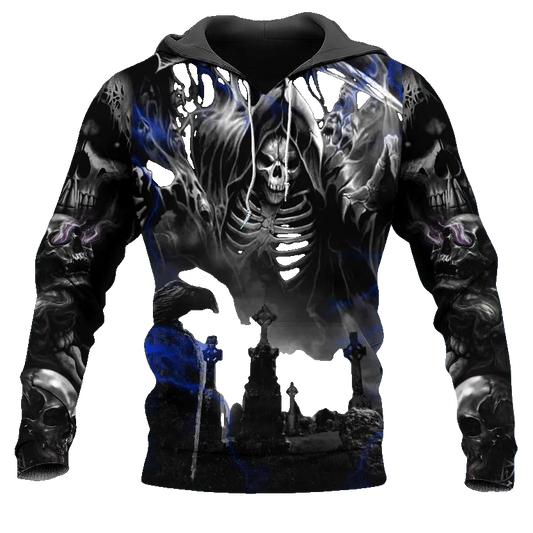 Dark Ghost Reaper Skull 3D All Over Print Hoodie -Moonbestprint