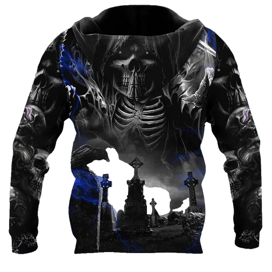 Dark Ghost Reaper Skull 3D All Over Print Hoodie -Moonbestprint