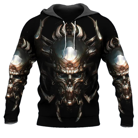 Cyborg Metal Skull 3D All Over Print Hoodie -Moonbestprint