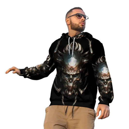 Cyborg Metal Skull 3D All Over Print Hoodie -Moonbestprint