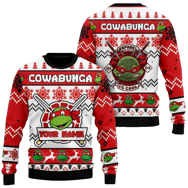 Custom Name Teenage Mutant Ninja Turtles Raphael Ugly Christmas Sweater 2025 Red – Moonbestprint