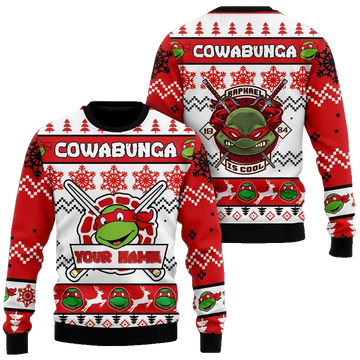 Custom Name Teenage Mutant Ninja Turtles Raphael Ugly Christmas Sweater 2025 Red – Moonbestprint
