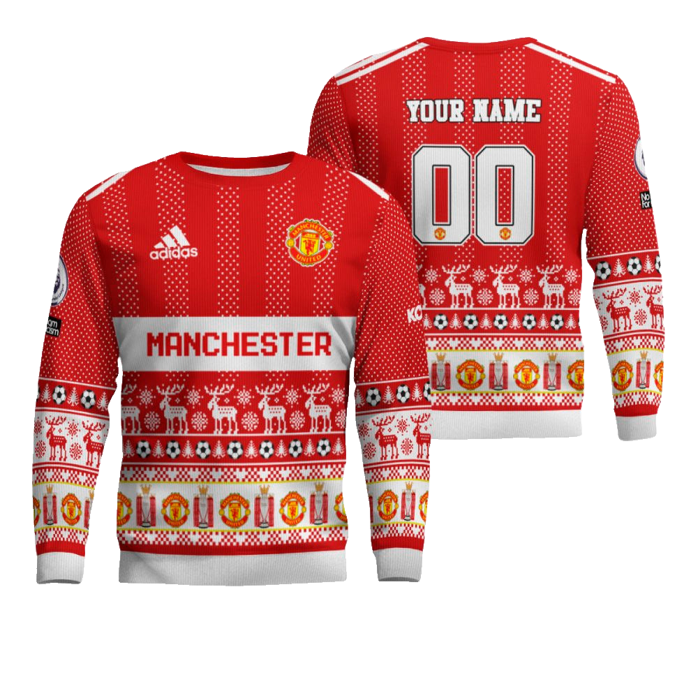 Custom Name and Number Manchester United Ugly Christmas Sweater 2025 – Moonbestprint