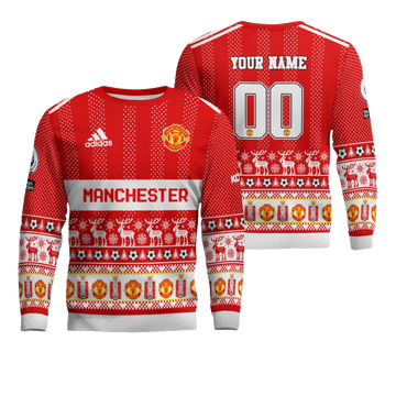 Custom Name and Number Manchester United Ugly Christmas Sweater 2025 – Moonbestprint