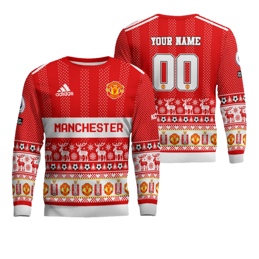 Custom Name and Number Manchester United Ugly Christmas Sweater 2025 – Moonbestprint