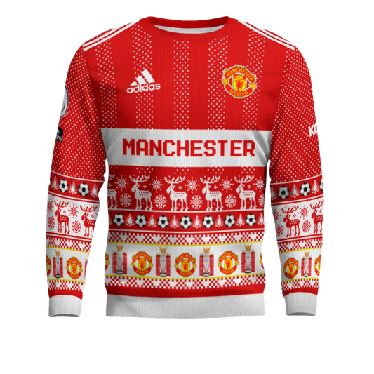 Custom Name and Number Manchester United Ugly Christmas Sweater 2025 – Moonbestprint