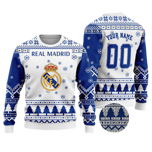 Custom Name And Number Real Madrid Ugly Christmas Sweater 2025 – Moonbestprint
