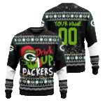 Custom Name and Number 2025 Packers Drink Up Grnch Christmas Ugly Sweater – Moonbestprint