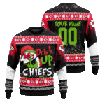 Custom Name and Number 2025 Chiefs Drink Up Grnch Christmas Ugly Sweater – Moonbestprint