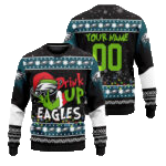 Custom Name and Number 2025 Eagles Drink Up Grnch Christmas Ugly Sweater – Moonbestprint