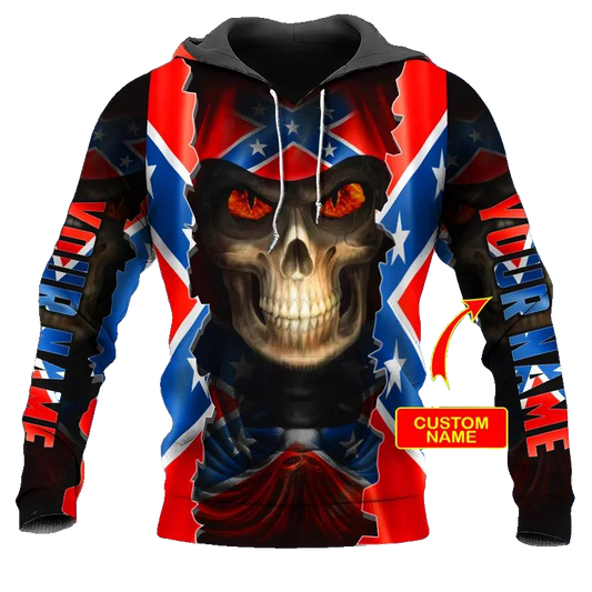 CSA Flag Glowing Eyes Skull Custom 3D All Over Print Hoodie -Moonbestprint