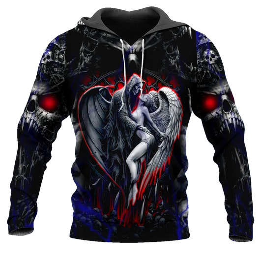 Couple Grim Reaper With Angel Skull 3D All Over Print Hoodie -Moonbestprint