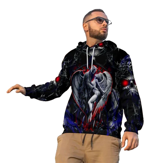 Couple Grim Reaper With Angel Skull 3D All Over Print Hoodie -Moonbestprint