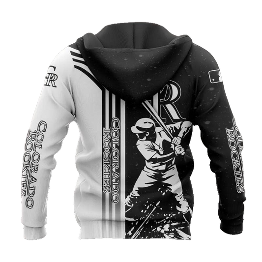 Colorado Rockies Black And White MLB All Over Print Hoodie -Moonbestprint