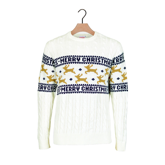 Classy White Reindeer Family Organic Cotton Ugly Christmas Sweater – Moonbestprint