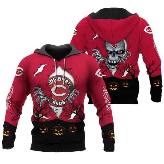Cincinnati Reds Halloween 3D MLB All Over Print Hoodie -Moonbestprint