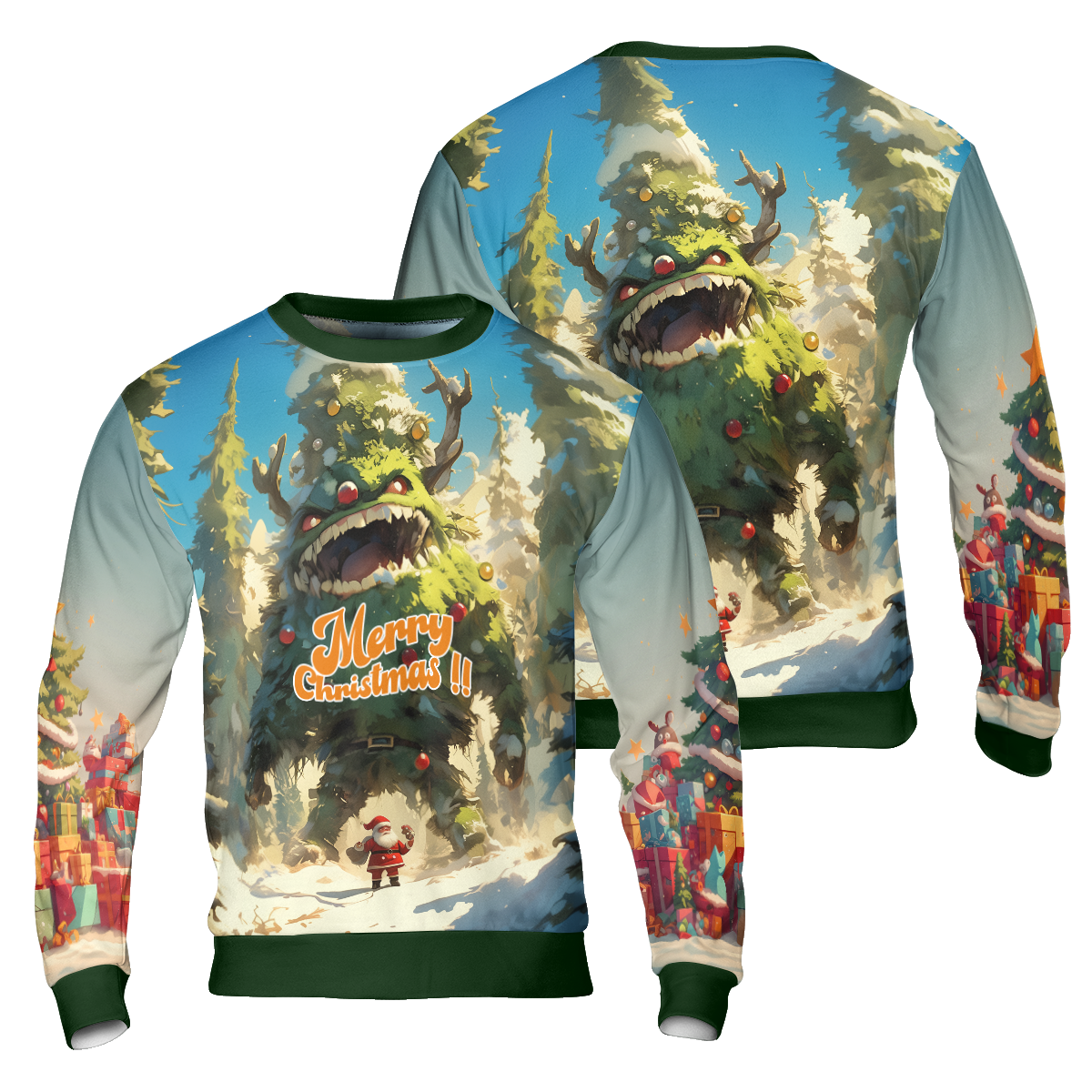 Christmas Tree Monster Ugly Sweater, Santa Merry Christmas Sweater – Moonbestprint