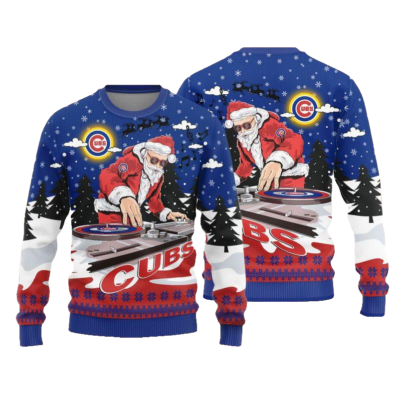 Chicago Cubs Logo Knitted Funny DJ Santa Ugly Christmas Sweater – Moonbestprint