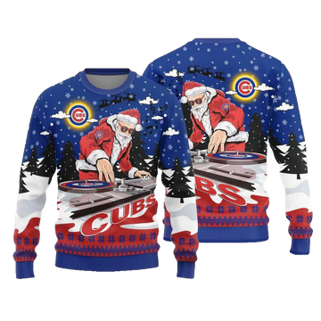 Chicago Cubs Logo Knitted Funny DJ Santa Ugly Christmas Sweater – Moonbestprint